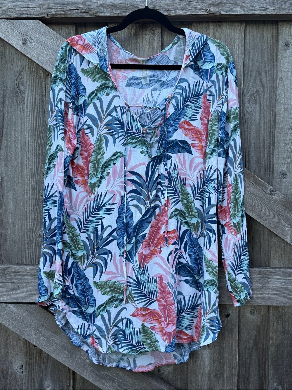 Raisins Tropical Palm Print Hooded Swim Cover Up Medium NWOT Sheer Beach